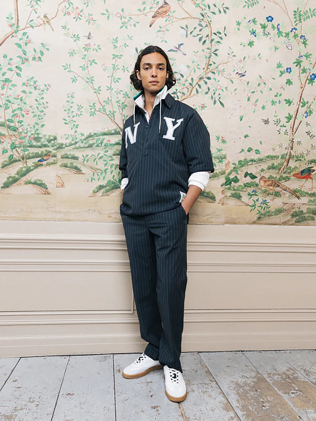 SCOTCH & SODA PINSTRIPED NY TAILORED S/S BASEBALL SHIRT 180124