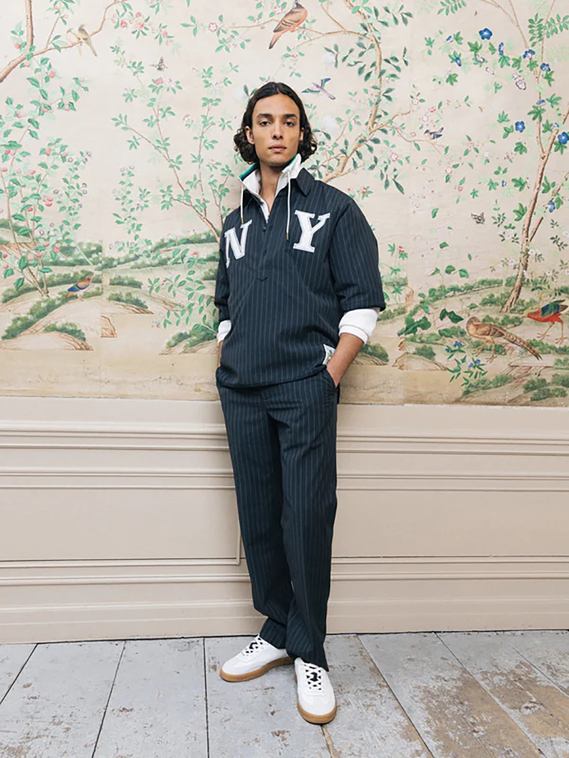 SCOTCH & SODA PINSTRIPED NY TAILORED S/S BASEBALL SHIRT 180124
