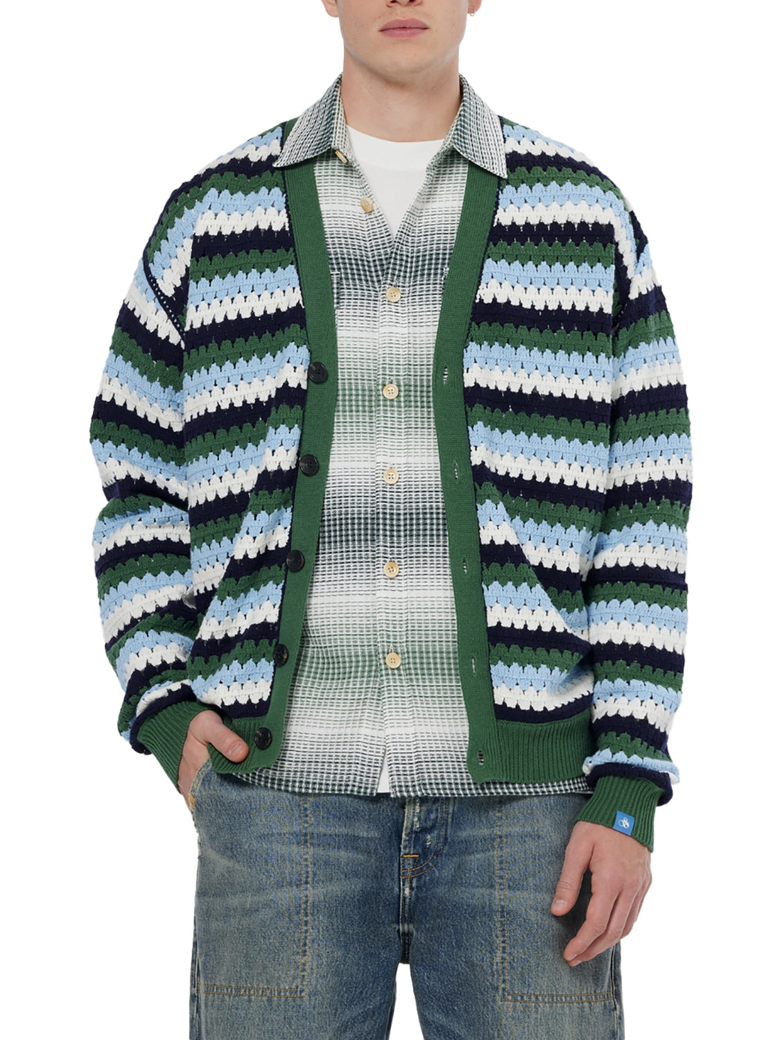 SCOTCH & SODA CROCHET DROPPED SHOULDER COTTON MIX CARDIGAN 179913