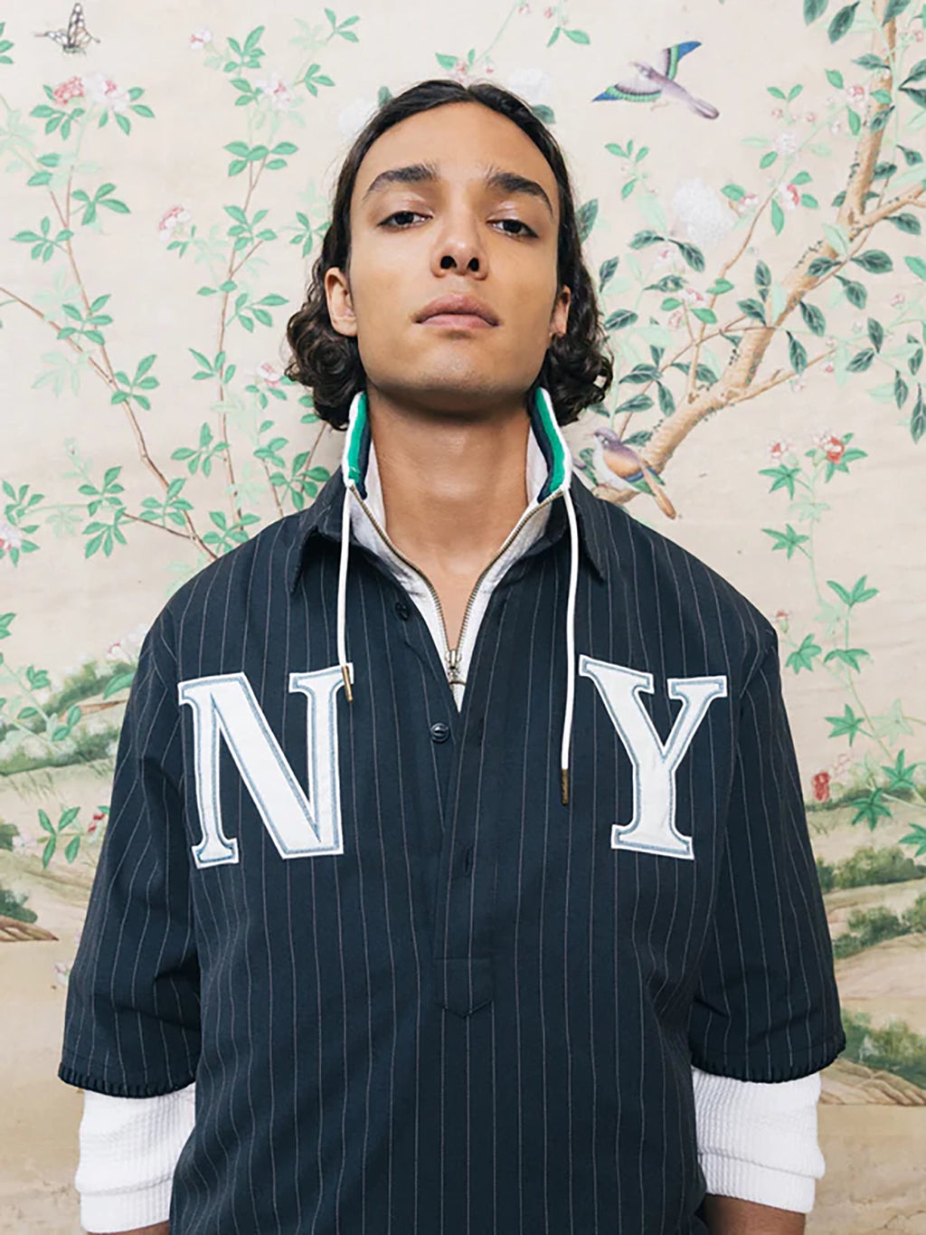 SCOTCH & SODA PINSTRIPED NY TAILORED S/S BASEBALL SHIRT 180124