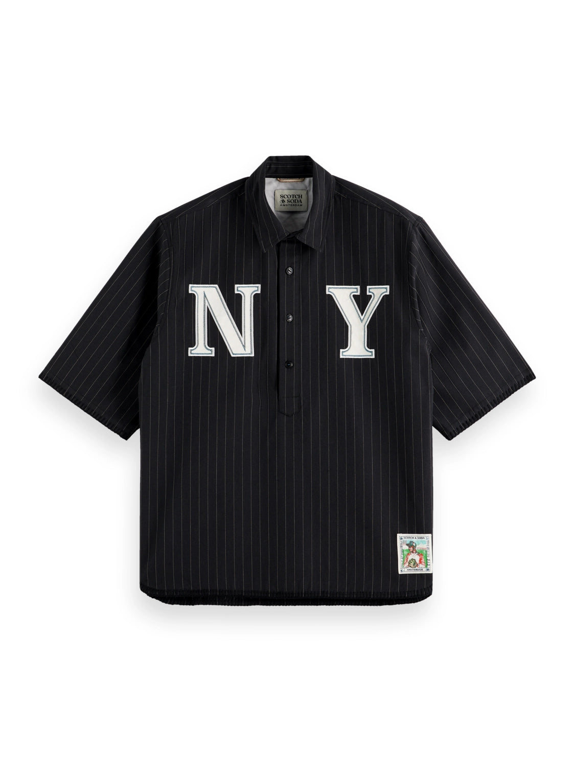 SCOTCH & SODA PINSTRIPED NY TAILORED S/S BASEBALL SHIRT 180124