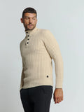 NO EXCESS SOLID JACQUARD HALF ZIPPER AND BUTTON PULLOVER 25230962