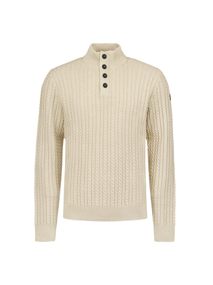 NO EXCESS SOLID JACQUARD HALF ZIPPER AND BUTTON PULLOVER 25230962