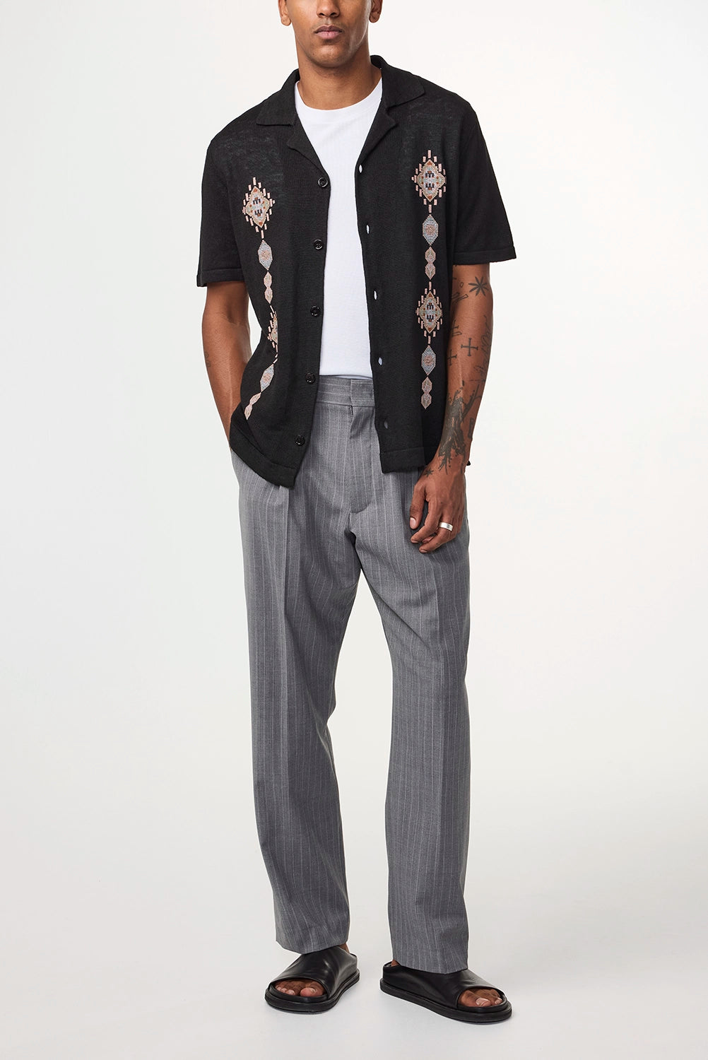 NN07 HENRY EMBROIDERED 100% TEXTURED LINEN S/S SHIRT 6565