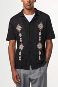 NN07 HENRY EMBROIDERED 100% TEXTURED LINEN S/S SHIRT 6565