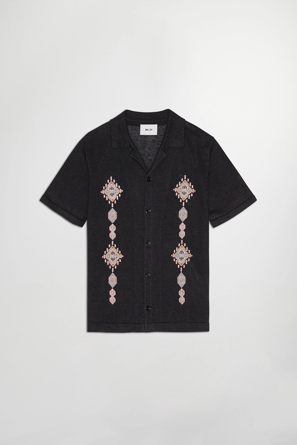 NN07 HENRY EMBROIDERED 100% TEXTURED LINEN S/S SHIRT 6565