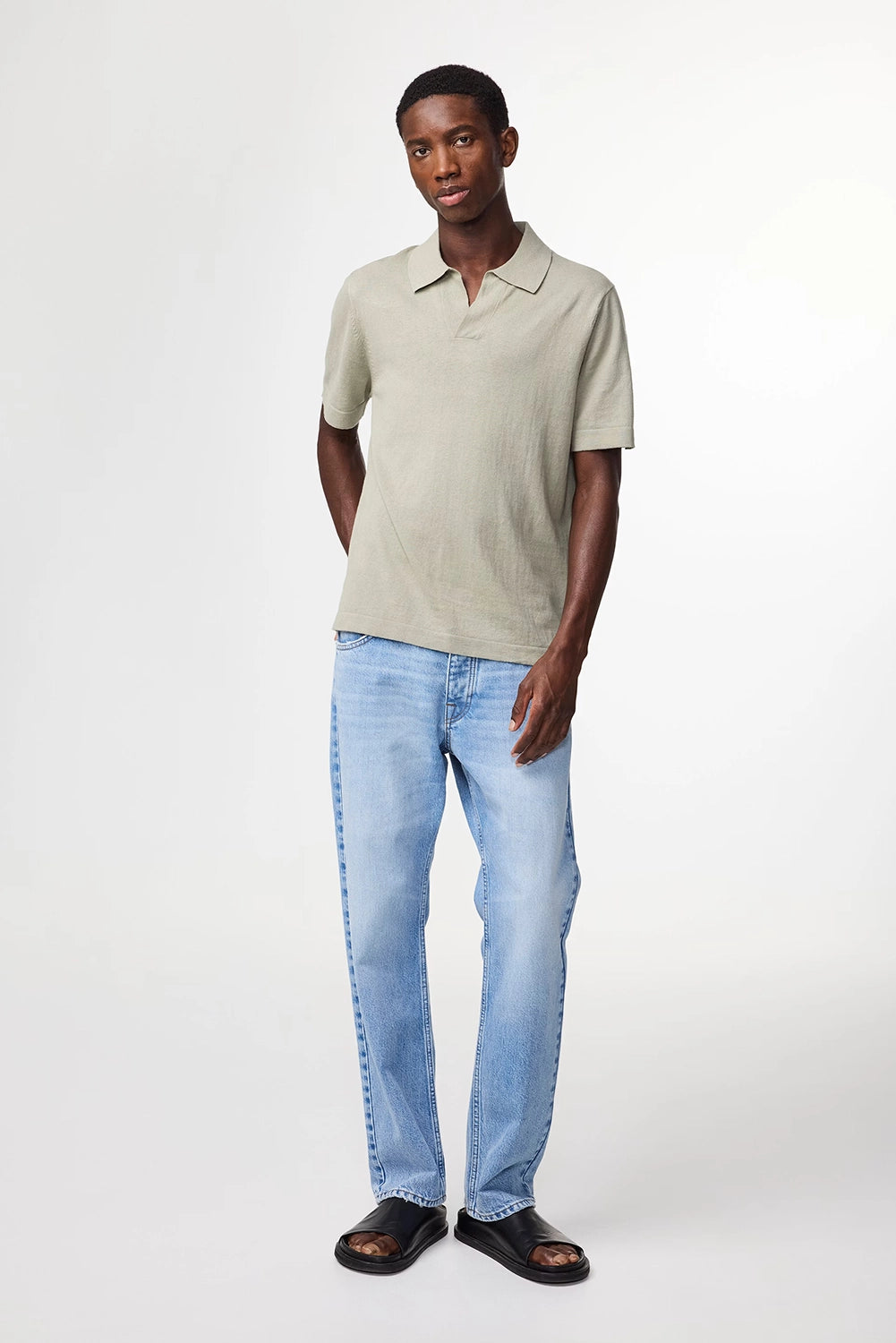 NN07 RYAN LINEN / COTTON V-NECK POLO 6311