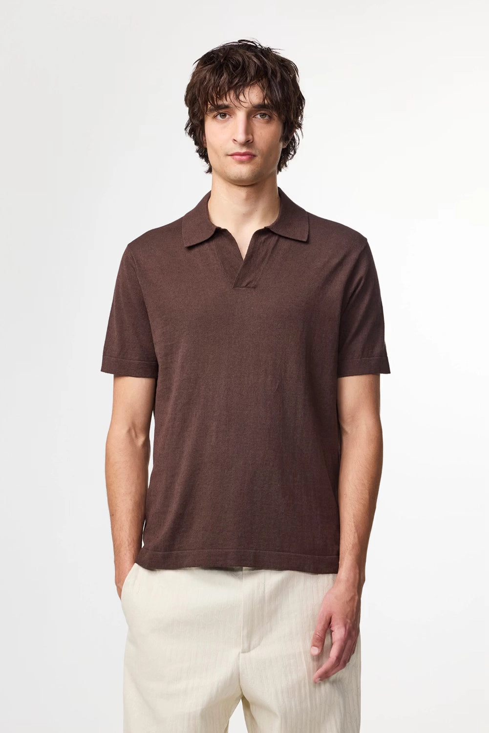NN07 RYAN LINEN / COTTON V-NECK POLO 6311