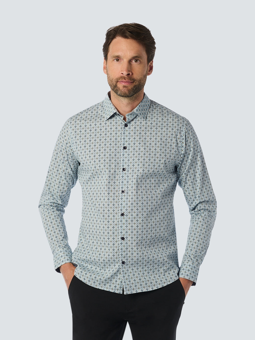 NO EXCESS ALLOVER PRINTED STRETCH COTTON L/S SHIRT 25450732