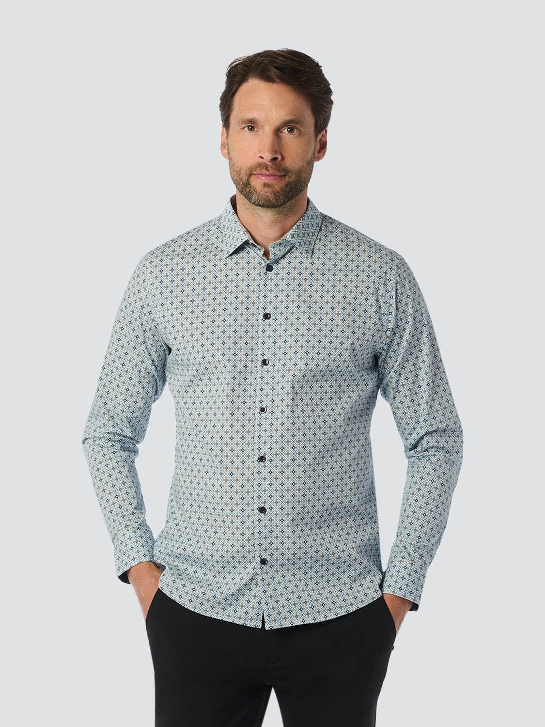 NO EXCESS ALLOVER PRINTED STRETCH COTTON L/S SHIRT 25450732