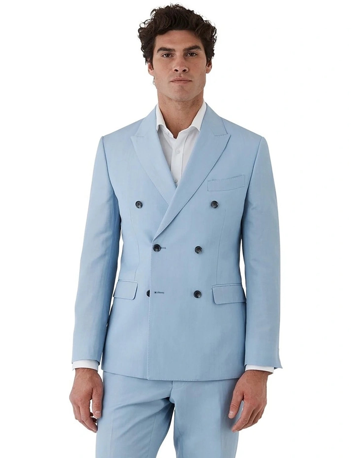 DOM BAGNATO TOMMASO WOOL LINEN BLEND DB PEAK LAPEL SUIT JACKET FDU418