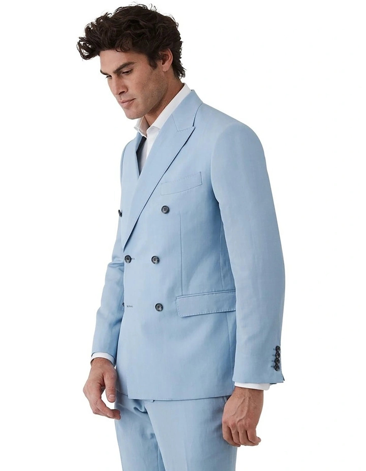 DOM BAGNATO TOMMASO WOOL LINEN BLEND DB PEAK LAPEL SUIT JACKET FDU418
