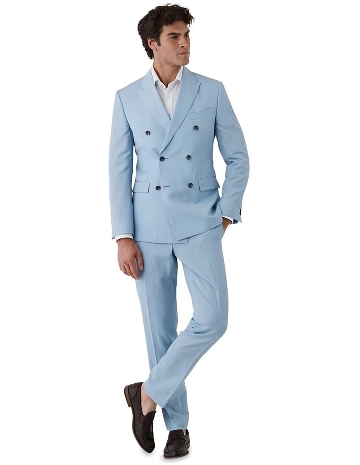 DOM BAGNATO TOMMASO WOOL LINEN BLEND DB PEAK LAPEL SUIT JACKET FDU418