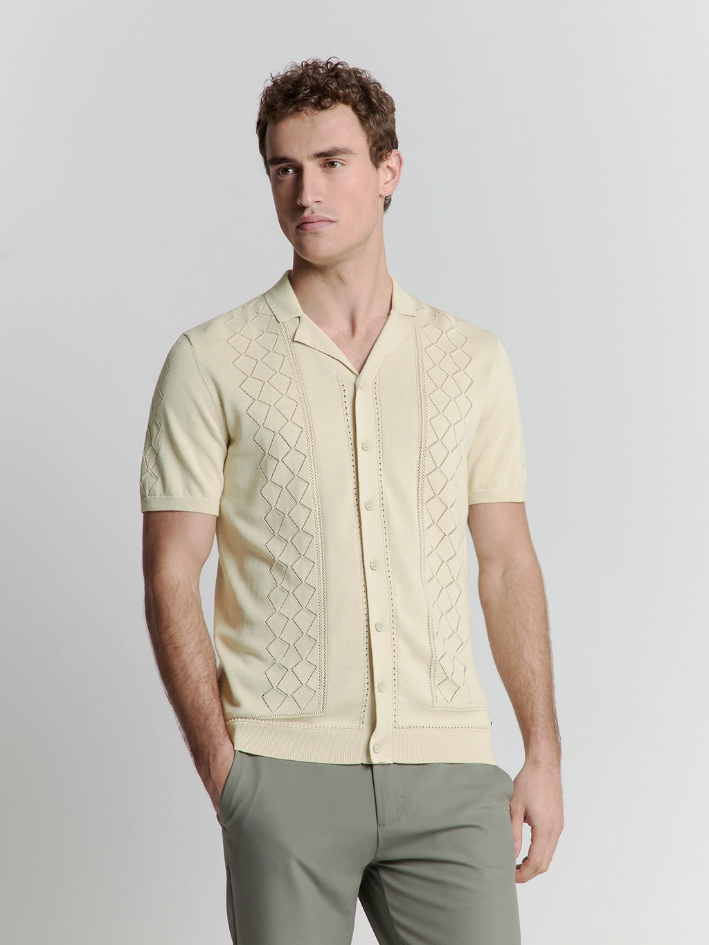 NO EXCESS JACQUARD S/S FULL BUTTON POLO 27210349