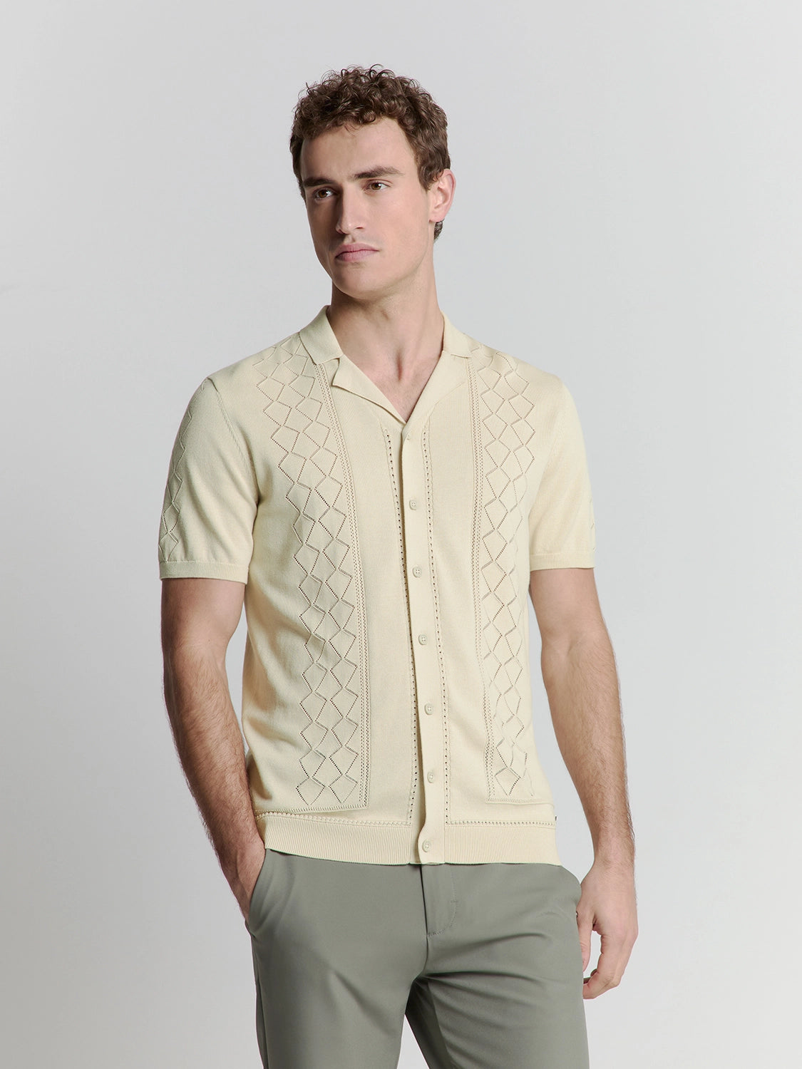 NO EXCESS JACQUARD S/S FULL BUTTON POLO 27210349
