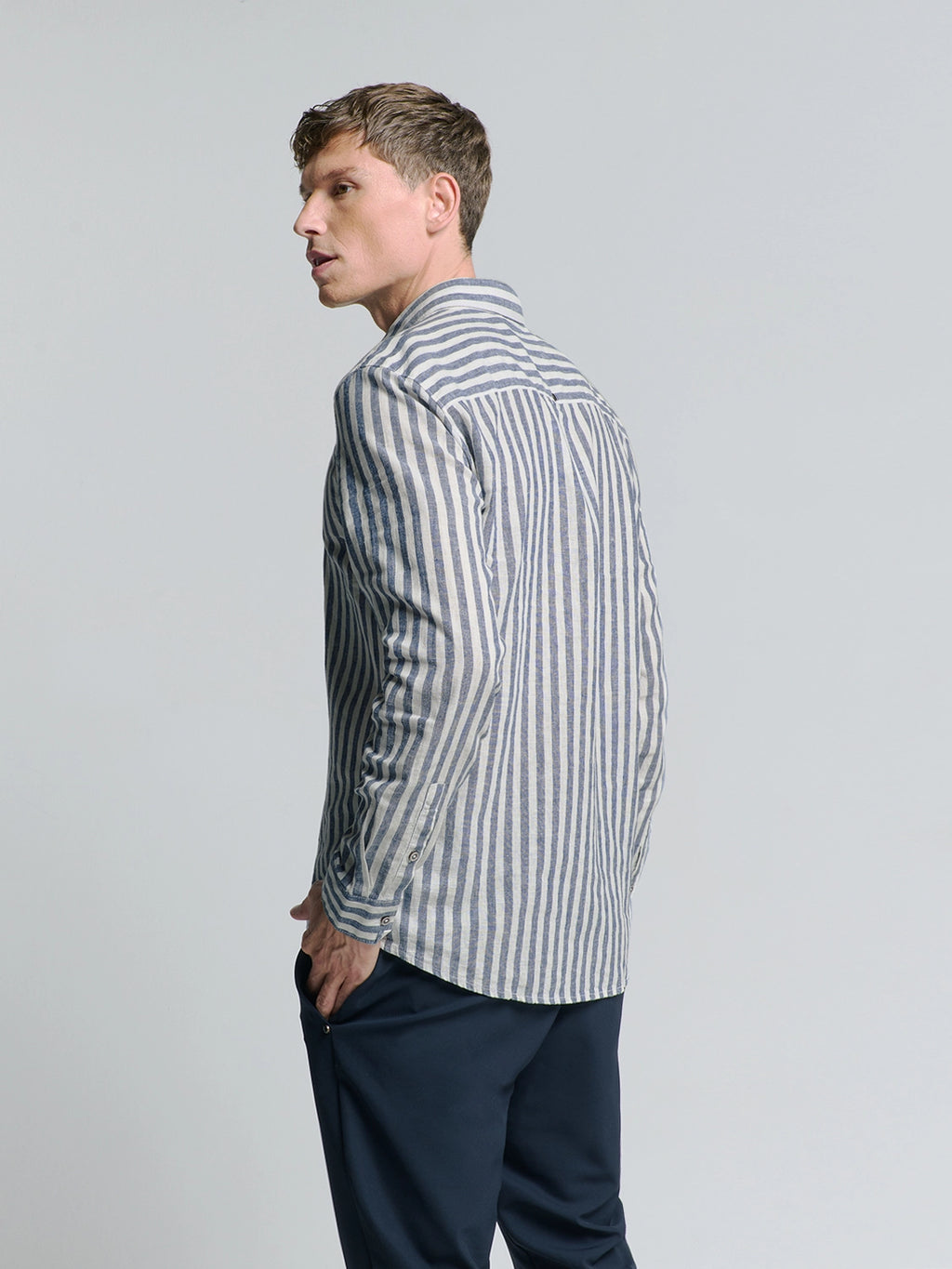 NO EXCESS LINEN BLEND VERTICAL BIG STRIPE L/S SHIRT 27470224SN