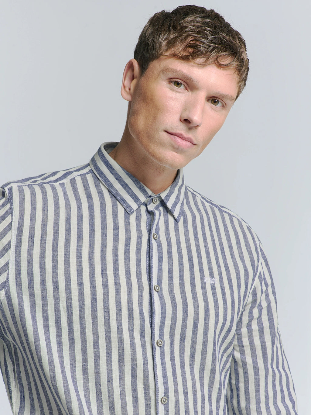 NO EXCESS LINEN BLEND VERTICAL BIG STRIPE L/S SHIRT 27470224SN