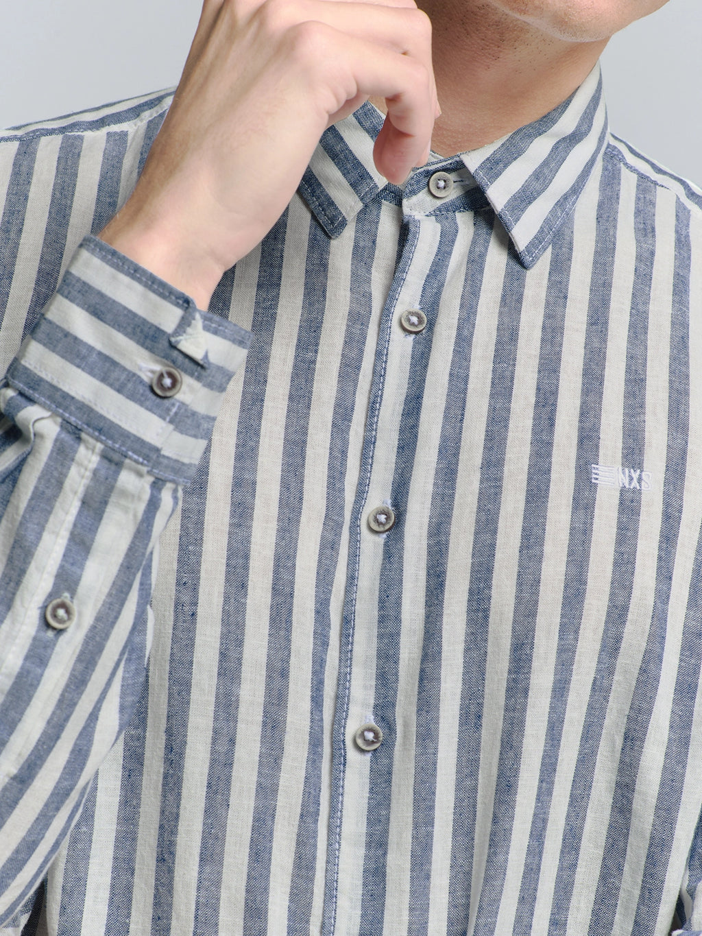 NO EXCESS LINEN BLEND VERTICAL BIG STRIPE L/S SHIRT 27470224SN