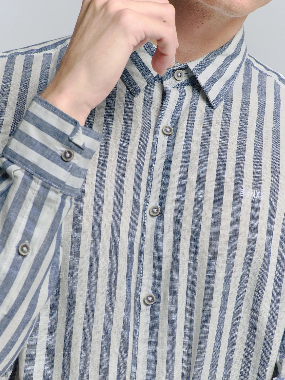 NO EXCESS LINEN BLEND VERTICAL BIG STRIPE L/S SHIRT 27470224SN