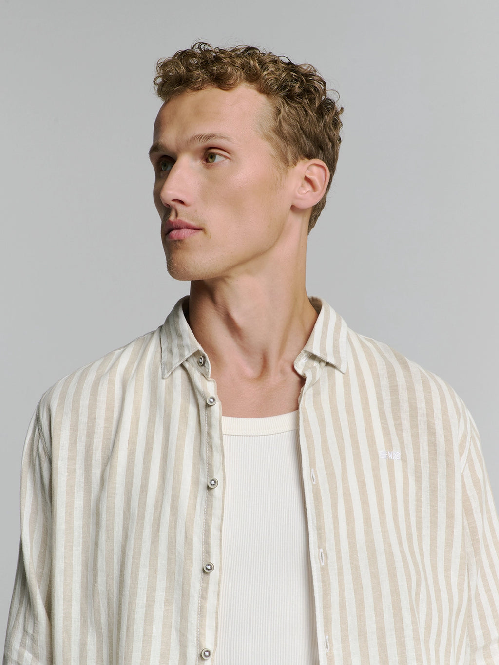 NO EXCESS LINEN BLEND VERTICAL BIG STRIPE L/S SHIRT 27470224SN