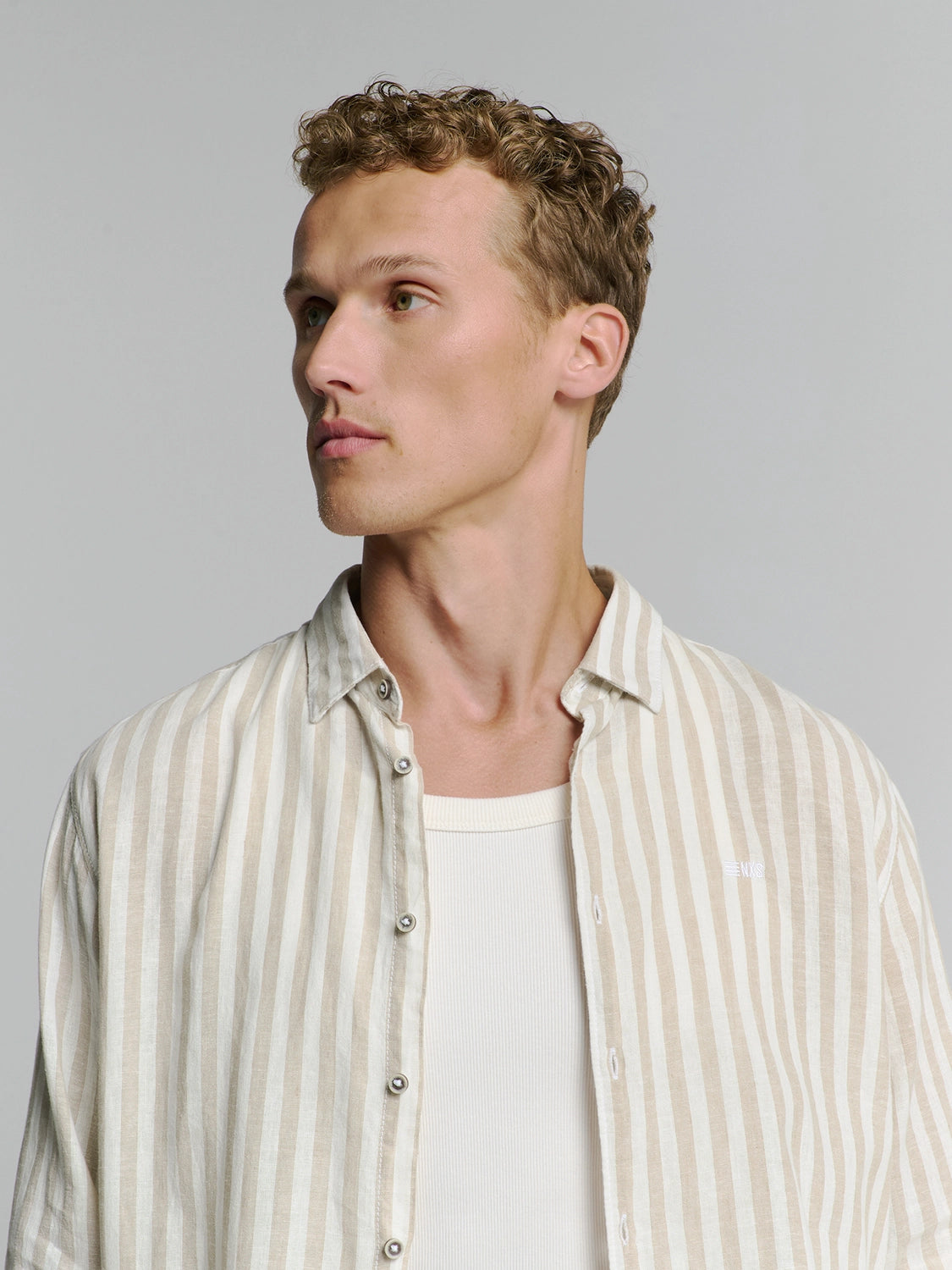 NO EXCESS LINEN BLEND VERTICAL BIG STRIPE L/S SHIRT 27470224SN