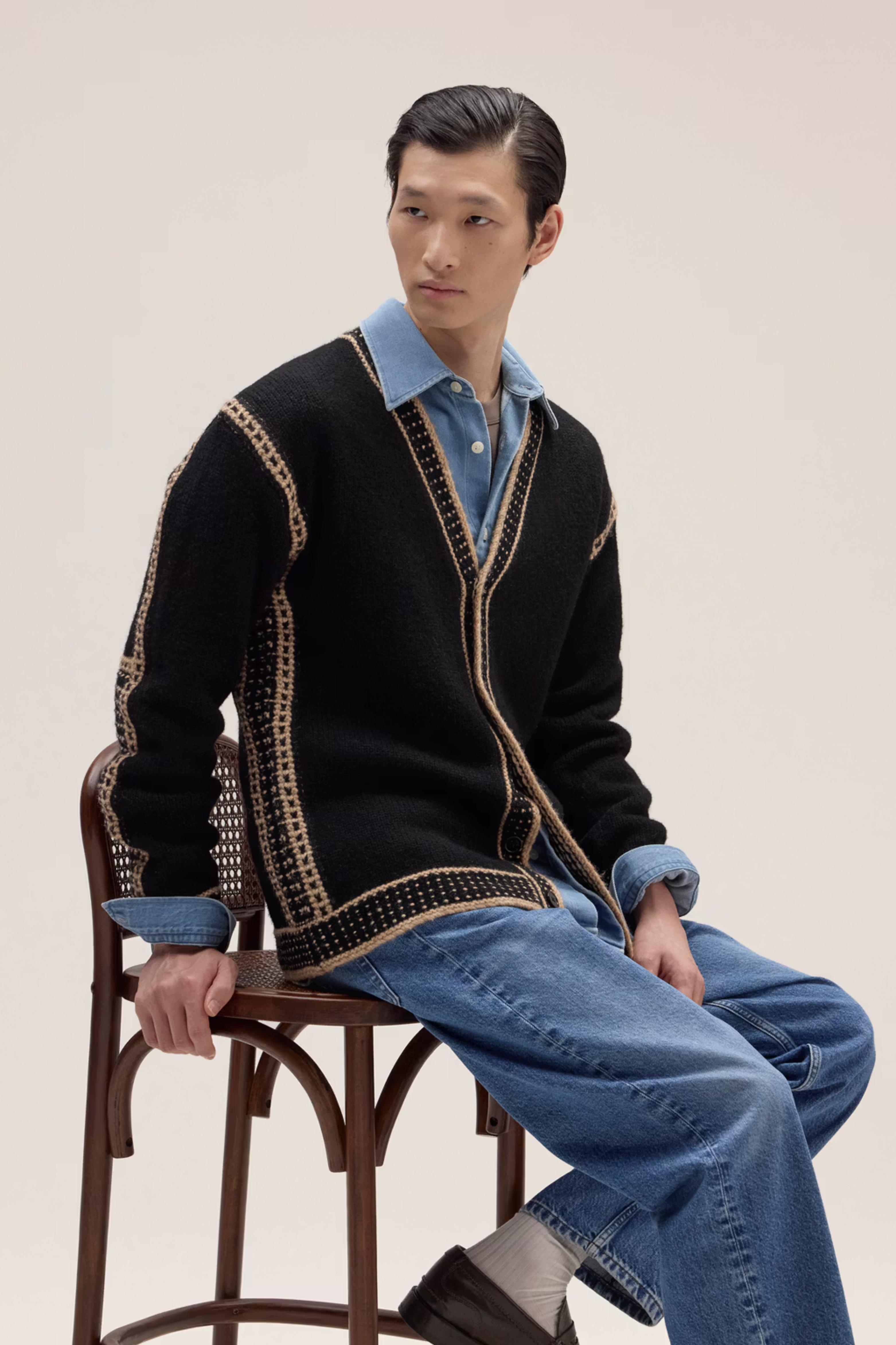 NN07 AUGUST RELAXED FIT INTARSIA VNECK KNIT CARDIGAN