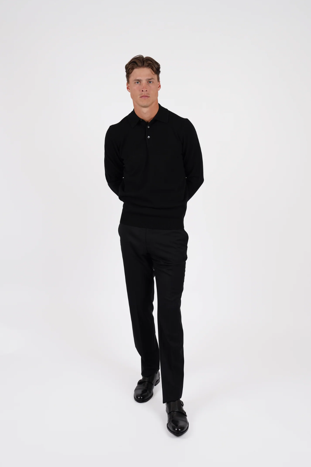 HARDY AMIES PURE MERINO WOOL L/S POLO