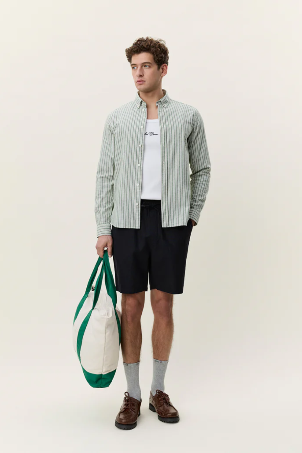 LES DEUX STRIPE COTTON LINEN L/S SHIRT 1001859