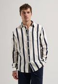 DSTREZZED MILLER LINEN COTTON MIX WIDE STRIPE L/S SHIRT 303806