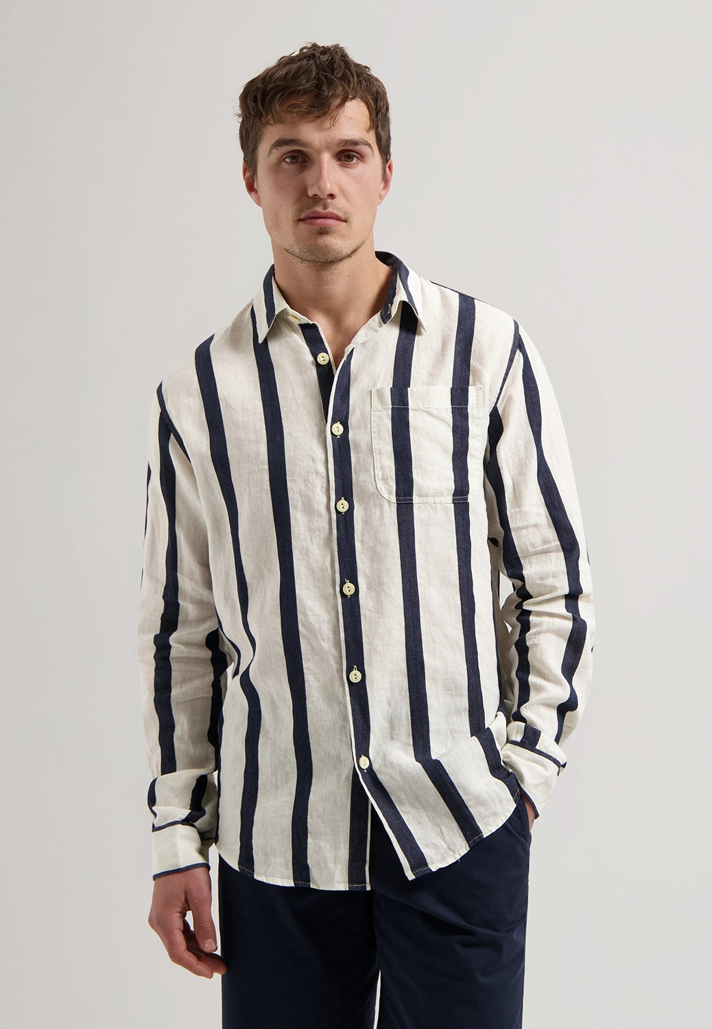 DSTREZZED MILLER LINEN COTTON MIX WIDE STRIPE L/S SHIRT 303806