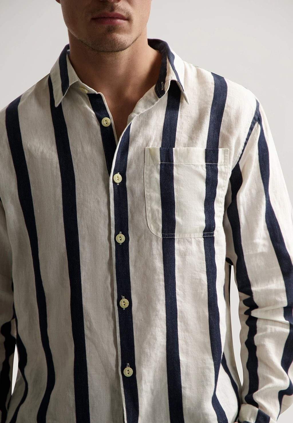 DSTREZZED MILLER LINEN COTTON MIX WIDE STRIPE L/S SHIRT 303806