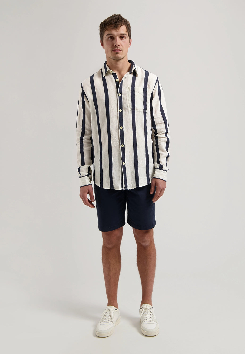 DSTREZZED MILLER LINEN COTTON MIX WIDE STRIPE L/S SHIRT 303806