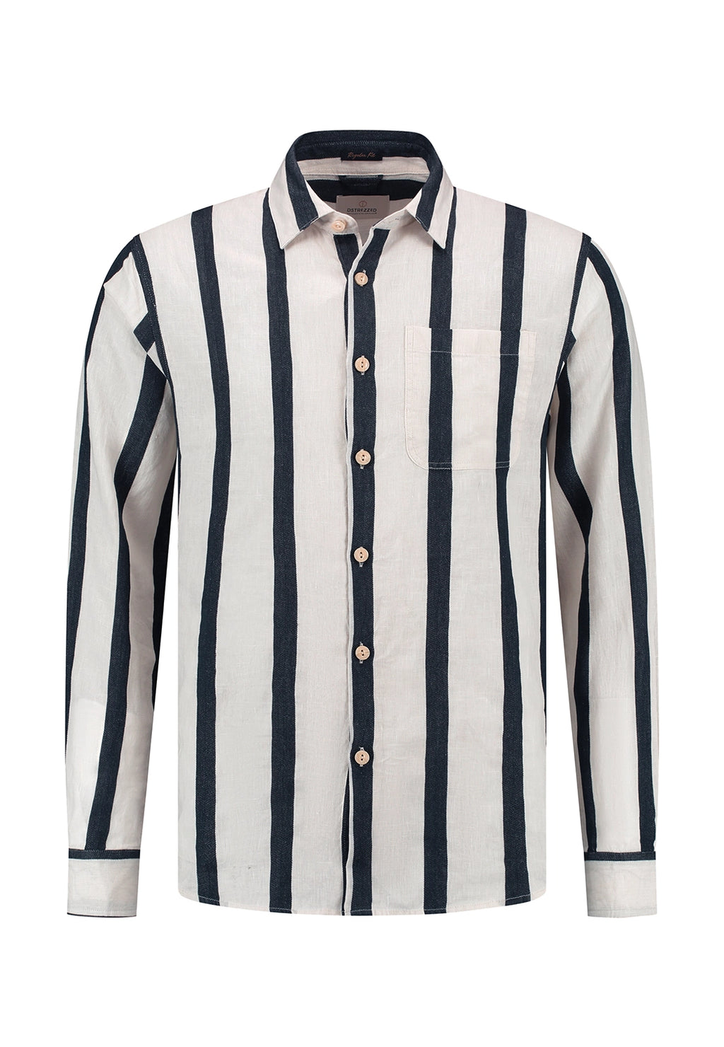 DSTREZZED MILLER LINEN COTTON MIX WIDE STRIPE L/S SHIRT 303806
