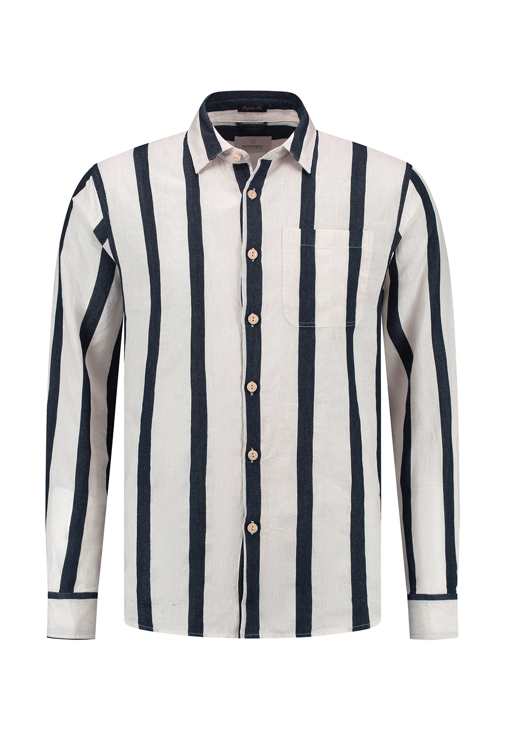 DSTREZZED MILLER LINEN COTTON MIX WIDE STRIPE L/S SHIRT 303806
