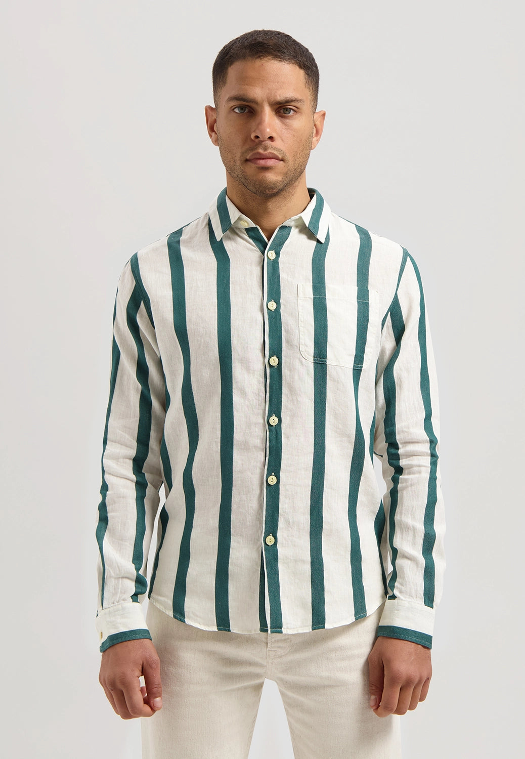 DSTREZZED MILLER LINEN COTTON MIX WIDE STRIPE L/S SHIRT 303806