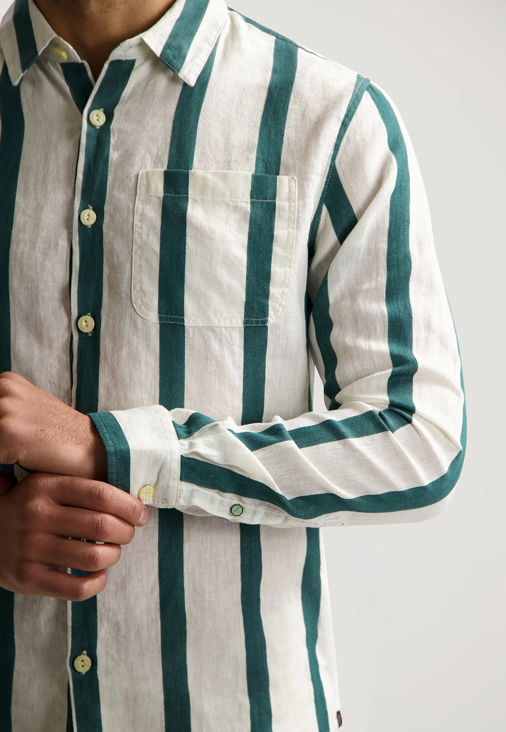 DSTREZZED MILLER LINEN COTTON MIX WIDE STRIPE L/S SHIRT 303806