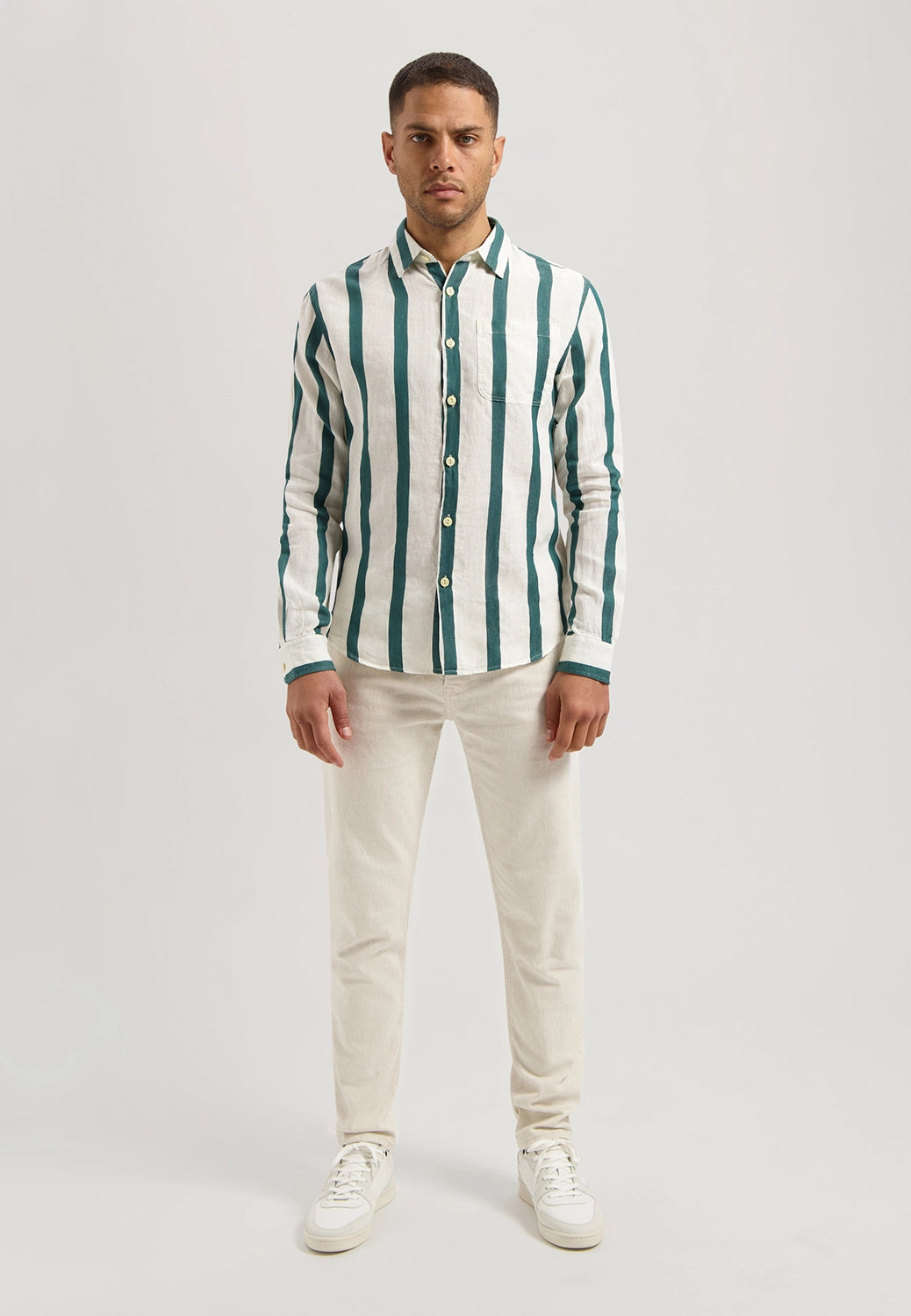 DSTREZZED MILLER LINEN COTTON MIX WIDE STRIPE L/S SHIRT 303806