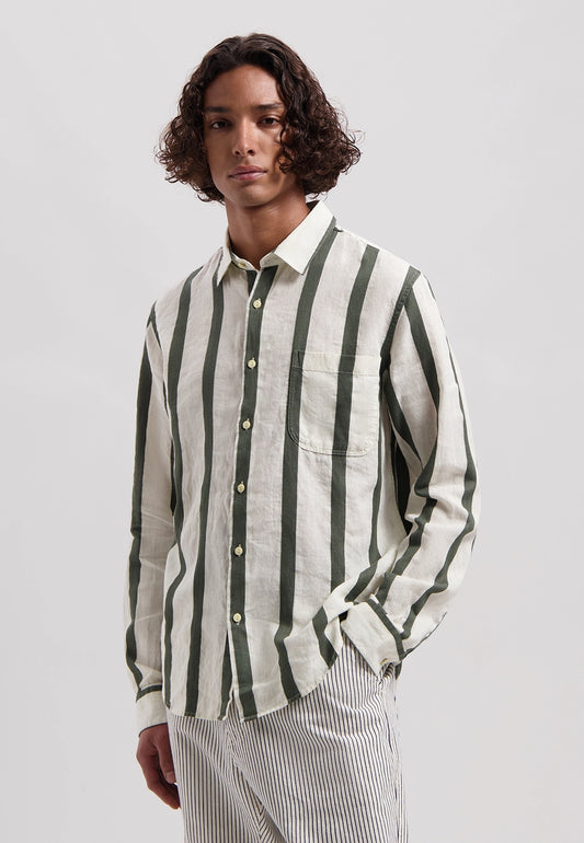 DSTREZZED MILLER LINEN / COTTON WIDE STRIPE L/S SHIRT 303806