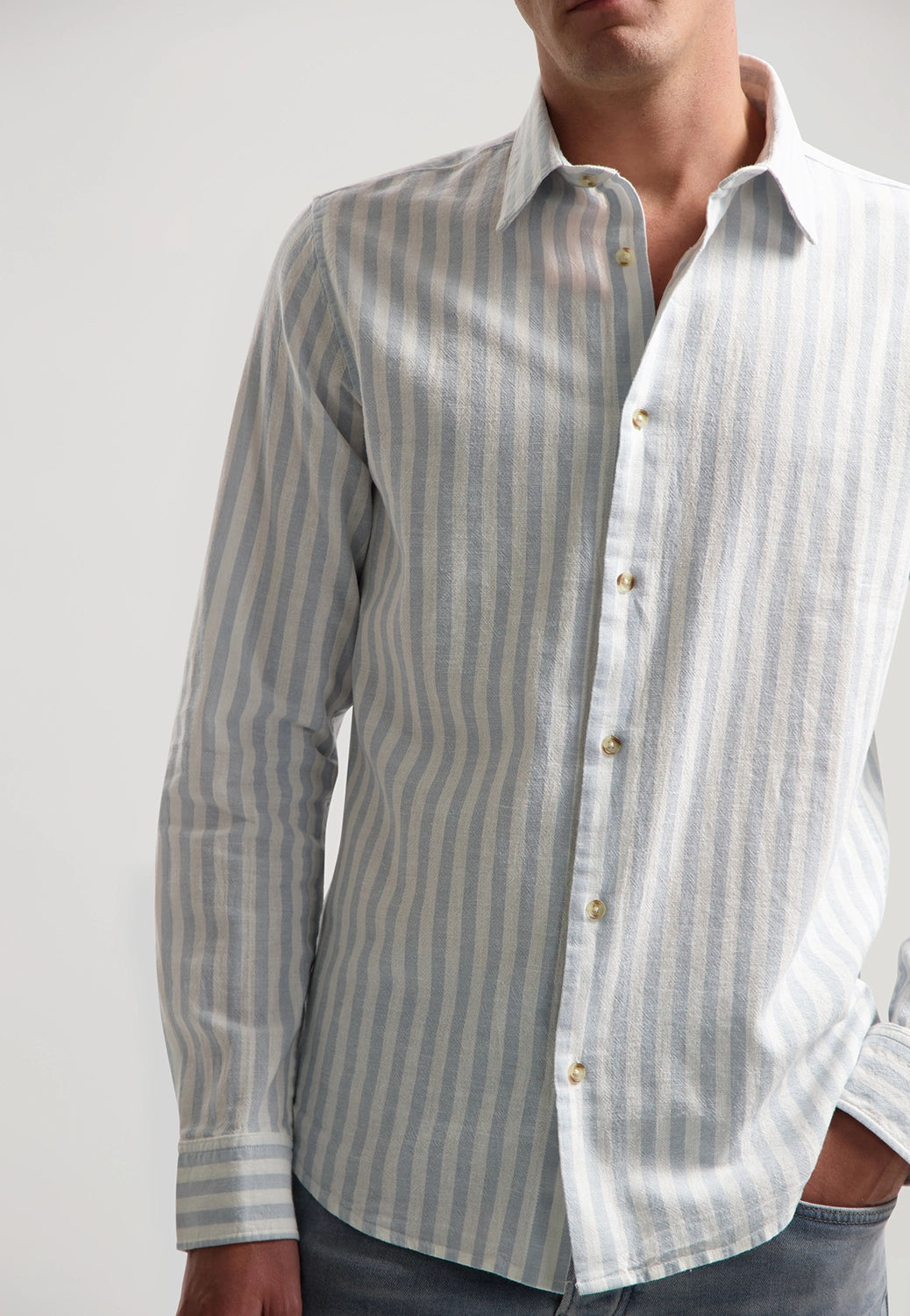 DSTREZZED PHILLIP LINEN COTTON MIX STRIPE L/S SHIRT 303928
