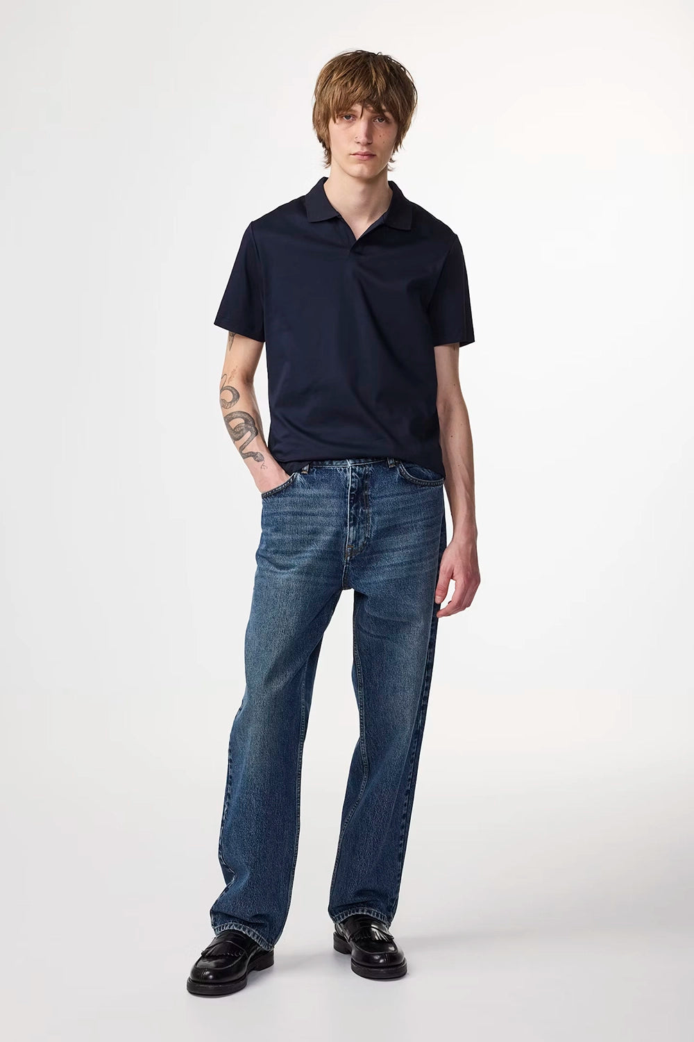 NN07 PAUL ORGANIC COTTON JERSEY OPEN COLLAR S/S POLO 3525