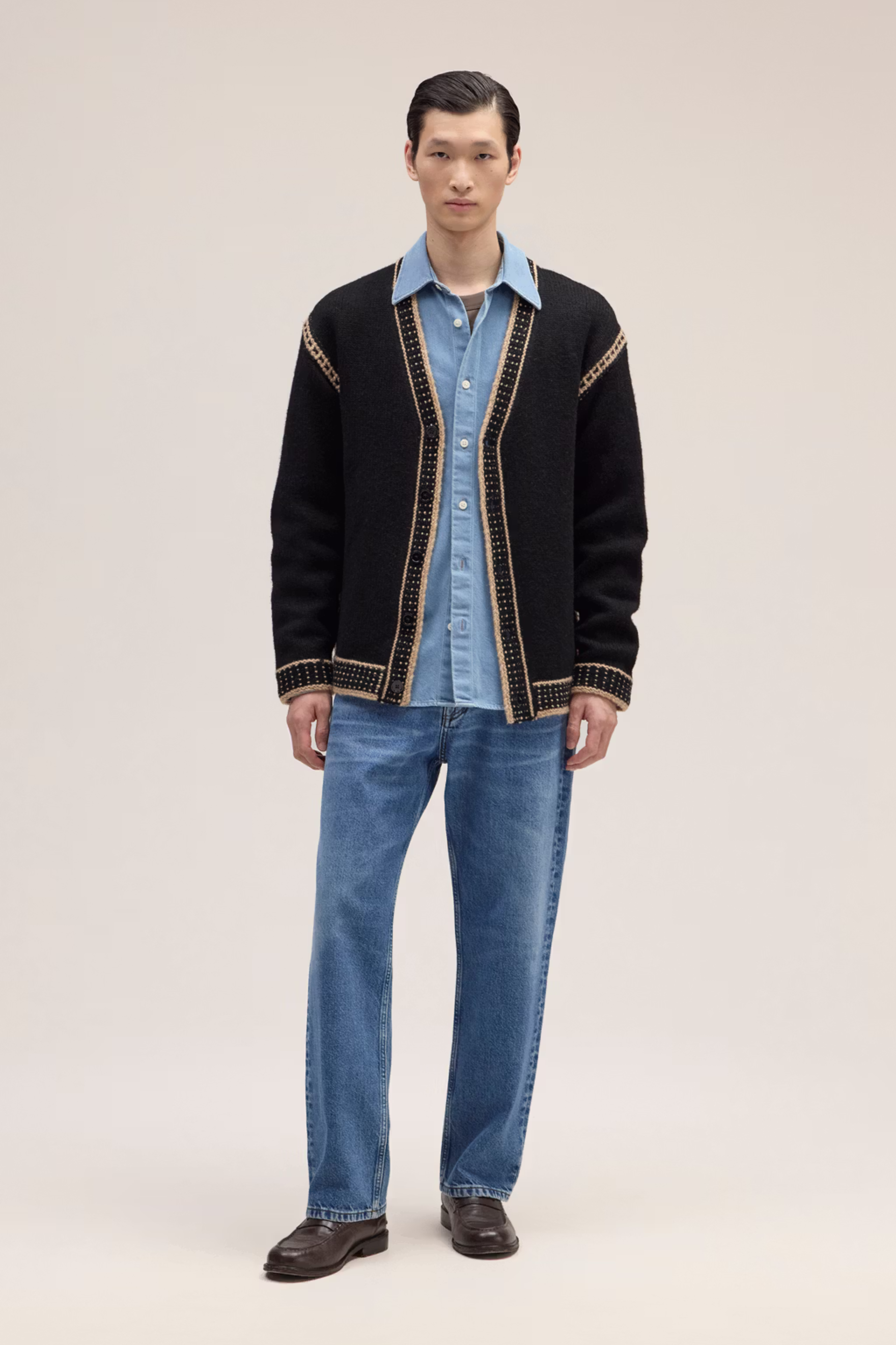 NN07 AUGUST RELAXED FIT INTARSIA VNECK KNIT CARDIGAN