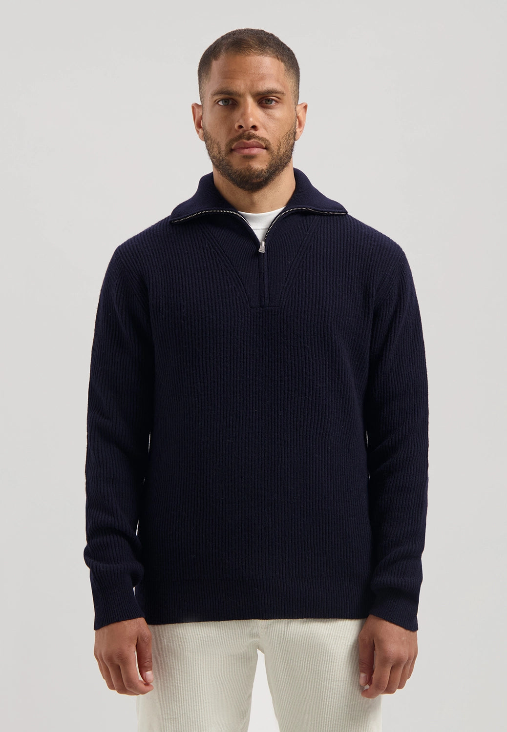 DSTREZZED STEFAN SKIPPER 100% WOOL RIBBED 1/4 ZIP KNIT 405939