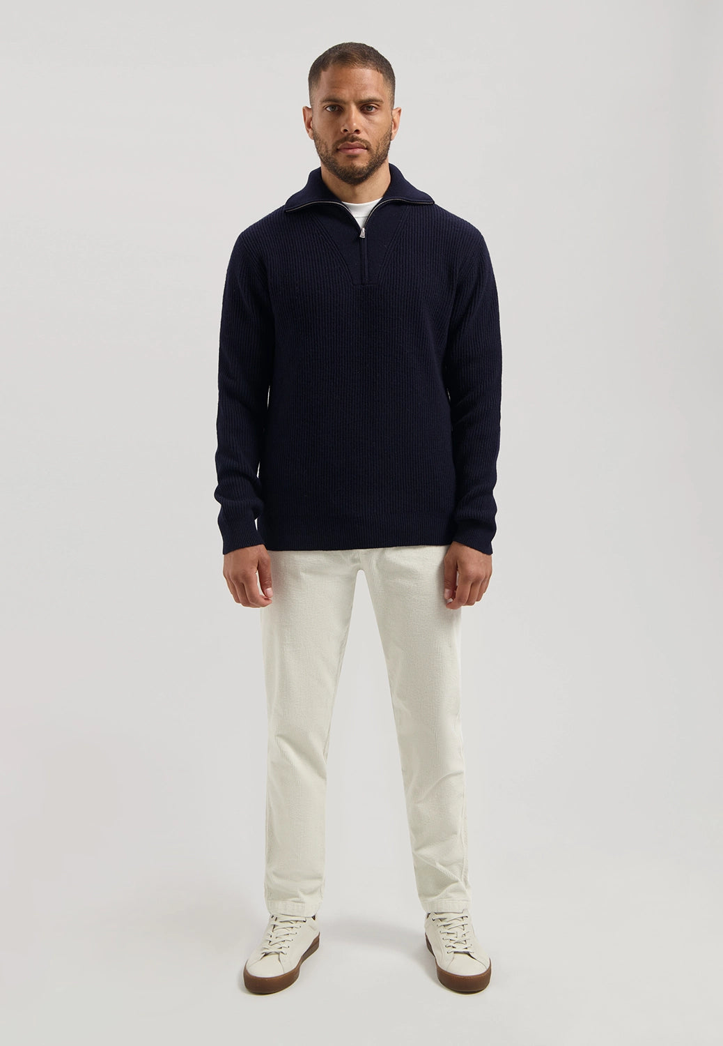 DSTREZZED STEFAN SKIPPER 100% WOOL RIBBED 1/4 ZIP KNIT 405939
