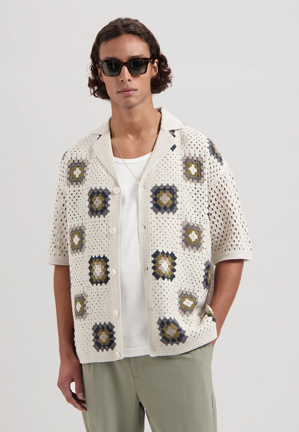 DSTREZZED LONELL COTTON MIX CROCHET S/S VEST 421000