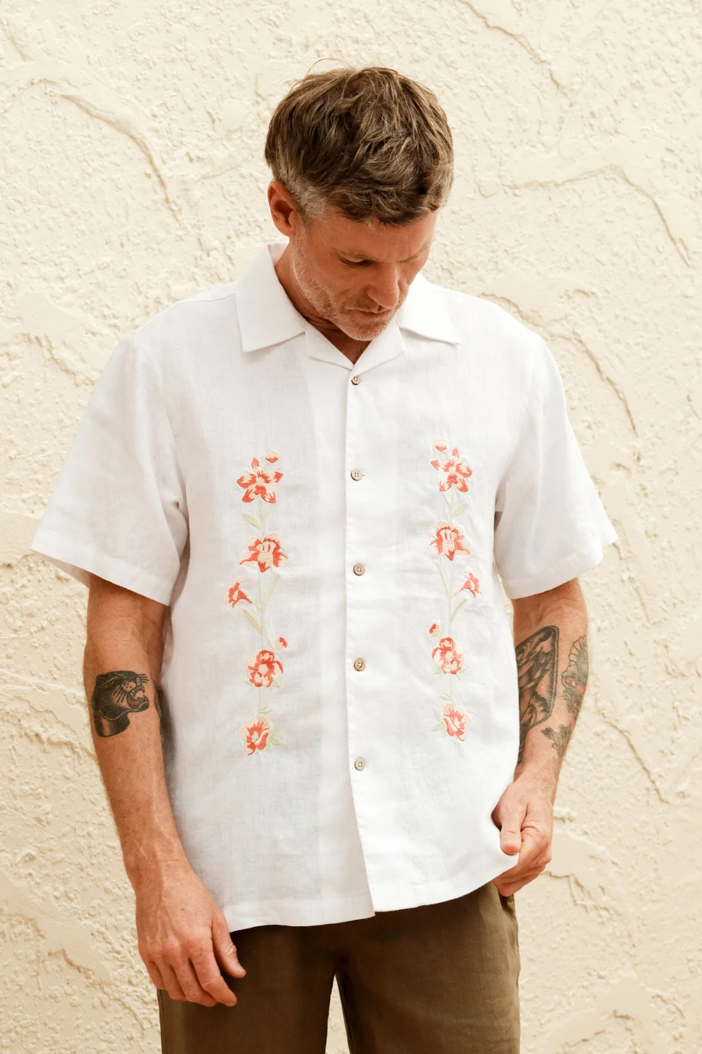 MR SIMPLE GARDEN STATE EMB LINEN S/S SHIRT M043603