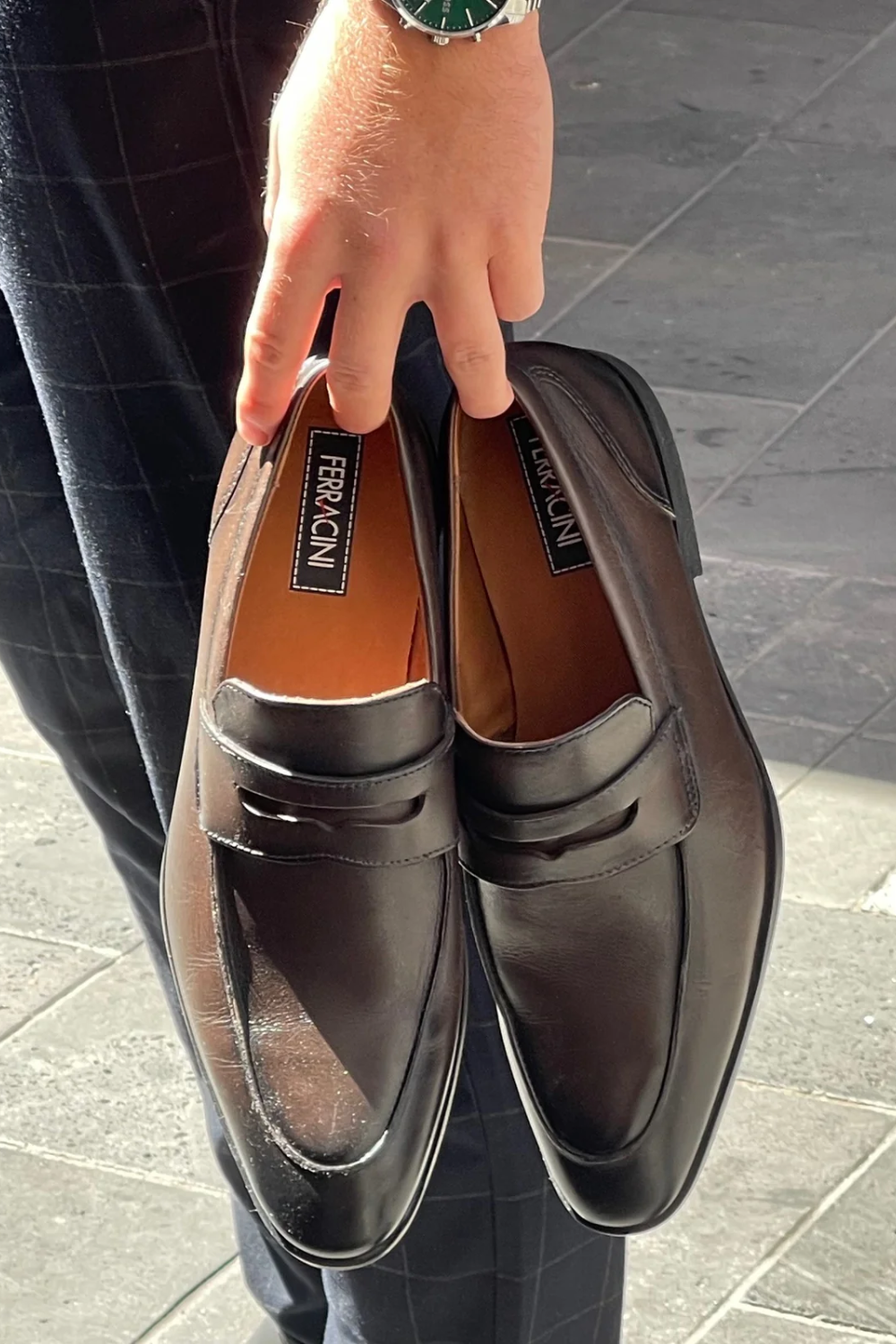 FERRACINI CALVIN PATENT LEATHER SLIP ON DRESS SHOE 3806