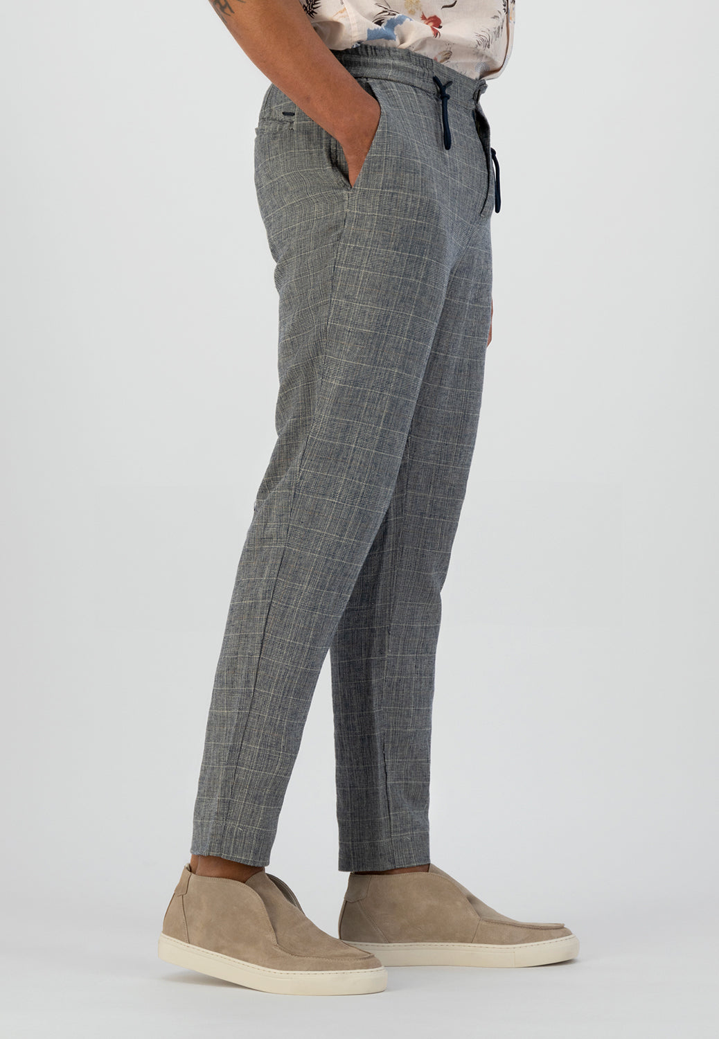 DSTREZZED LINEN CHECK LOOSE TAPERED BEACH PANT 501724