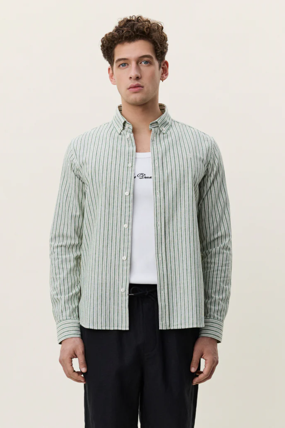 LES DEUX STRIPE COTTON LINEN L/S SHIRT 1001859
