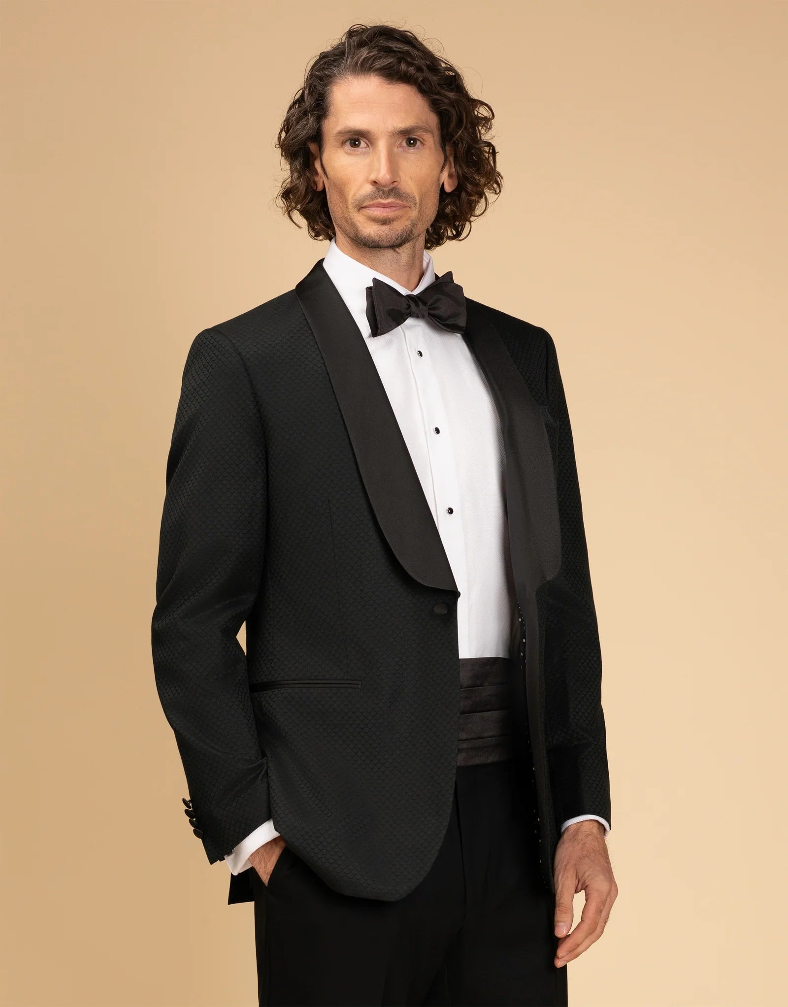 REMBRANDT BRYAN JACQUARD WOOL SHAWL LAPEL TUXEDO JACKET CI1169