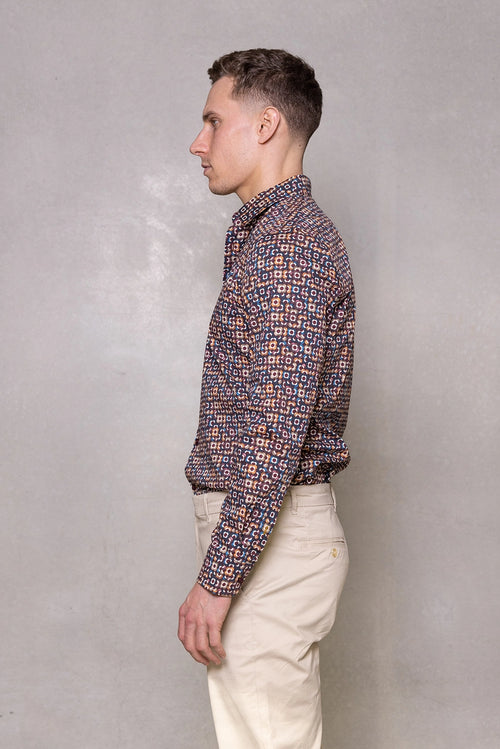 CUTLER & CO BEAUMONT PRINT STRETCH COTTON L/S SHIRT CW21394